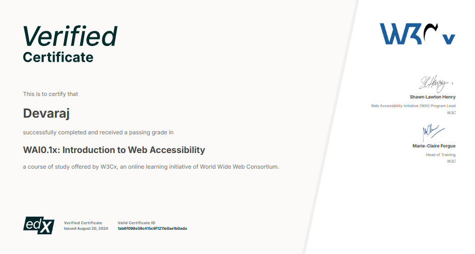 Introduction to Web Accessibility Certificate