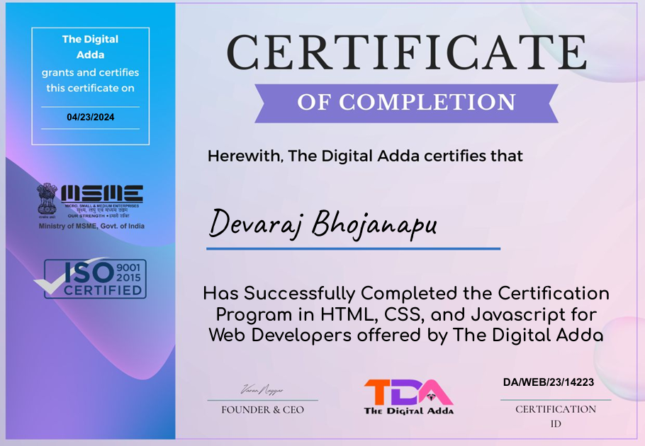 Web Technologies Certificate